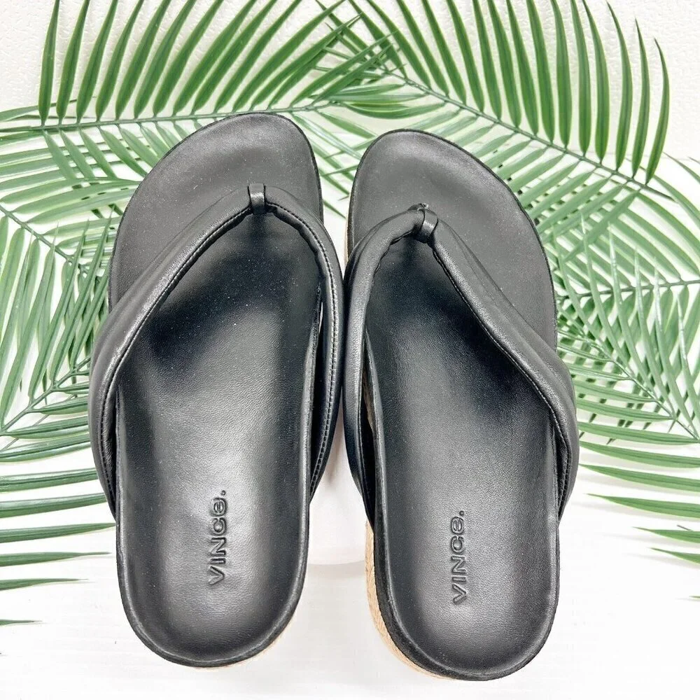 Vince Black Leather Open Round Toe Espadrille Platform Sandals Size 9.5M NWOB